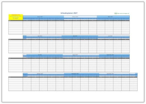 Urlaubsplaner 2027 – kostenlose Excel Vorlage