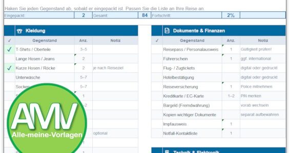 Packliste Reise & Urlaub – kostenlose Checkliste zum Abhaken