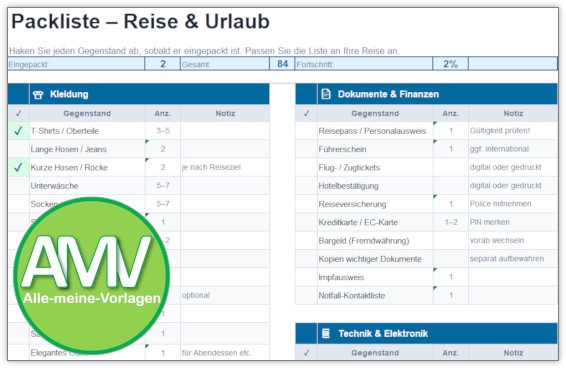 Packliste Reise & Urlaub – kostenlose Checkliste zum Abhaken