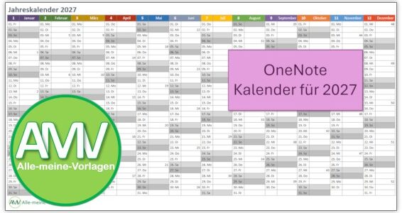 OneNote Kalender 2027: Kostenlose Vorlage zum Download