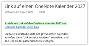 OneNote Kalender 2027 - Link einfügen.
