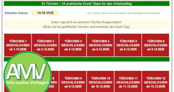 Excel Adventskalender 2026 – 24 praktische Excel-Tipps als Vorlage