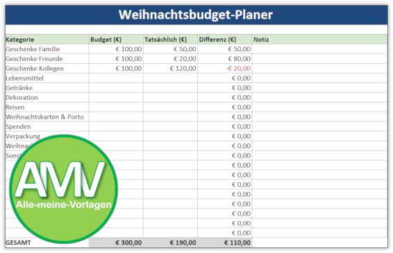 Weihnachtsbudgetplaner Excel